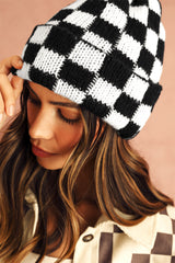Black Two Tone Checkered Folded Eaveless Beanie Cap Hats & Caps JT's Designer Fashion