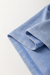 Sky Blue Mineral Wash Flower Patchwork Mini T Shirt Dress T Shirt Dresses JT's Designer Fashion