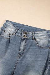 Dusk Blue Vintage Light Wash Ripped Raw Edge Flare Jeans Jeans JT's Designer Fashion