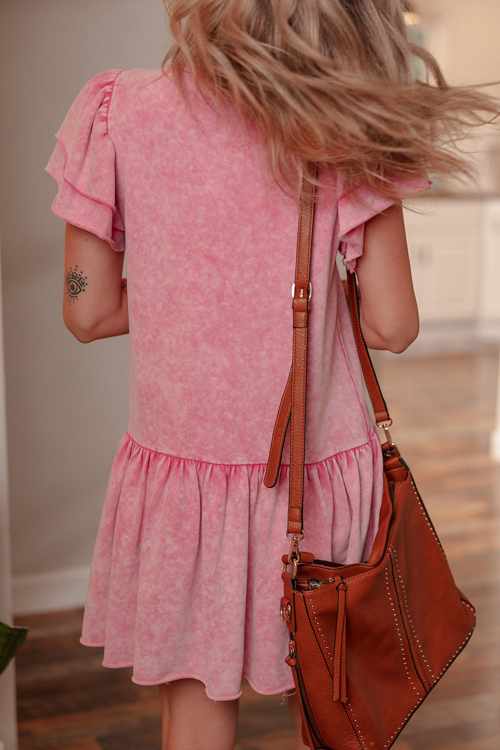 Sachet Pink Mineral Wash Raw Edge Ruffle Mini Dress Mini Dresses JT's Designer Fashion