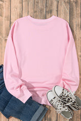 Pink Ghost Bowknot Printed Drop Shoulder Halloween Sweatshirt Graphic Sweatshirts JT's Designer Fashion