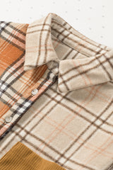 Orange Plaid Color Block Patchwork Shirt Jacket with Pocket Plaid Shackets JT's Designer Fashion