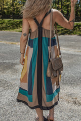 Brown Retro Geometric Printed Y Back Sleeveless Dress Maxi Dresses JT's Designer Fashion