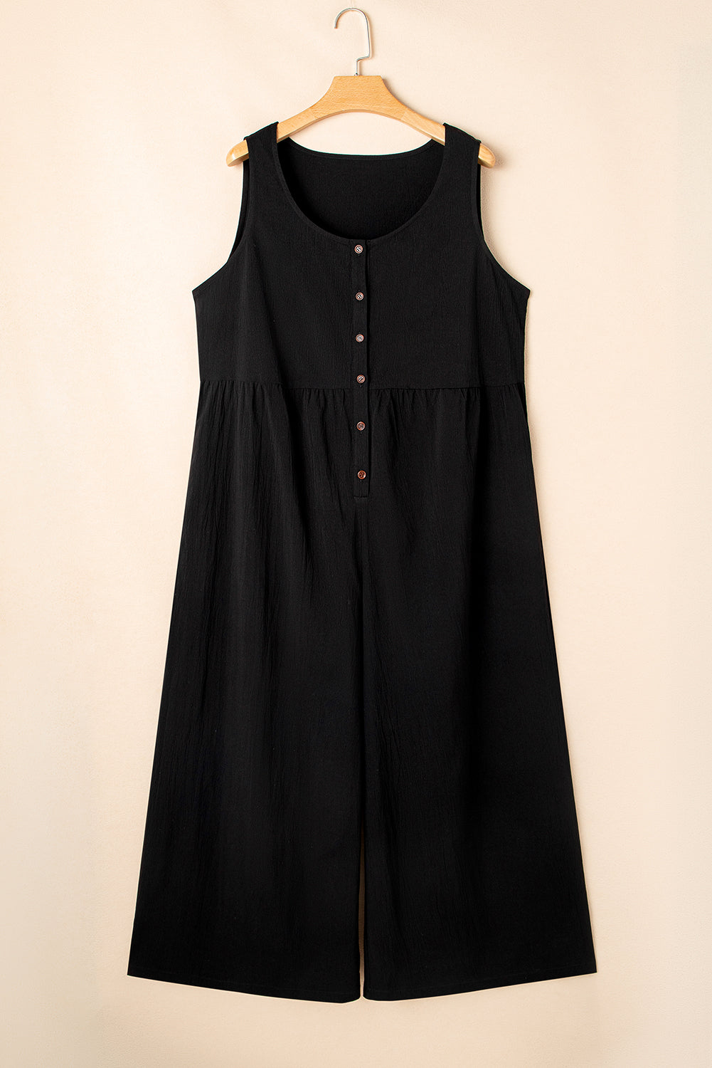 Black Plus Size Sleeveless Button Front Loose Jumpsuit Plus Size Bottoms JT's Designer Fashion