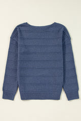 Real Teal Boat Neck Drop Shoulder Pointelle Knit Sweater Sweaters JT's Designer Fashion