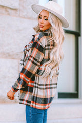 Khaki Geometric Plaid Print Pocketed Shacket Plaid Shackets JT's Designer Fashion