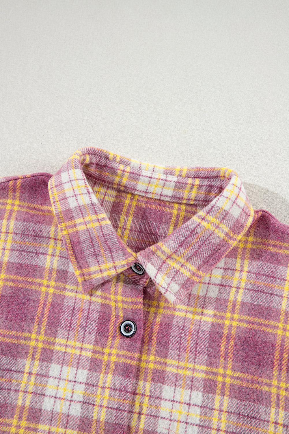 Pink Plaid Print Chest Pocket Long Sleeve Shacket Plaid Shackets JT's Designer Fashion