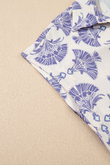 Sky Blue Printed Shirt Collar Half Button A-line Mini Dress Dresses JT's Designer Fashion