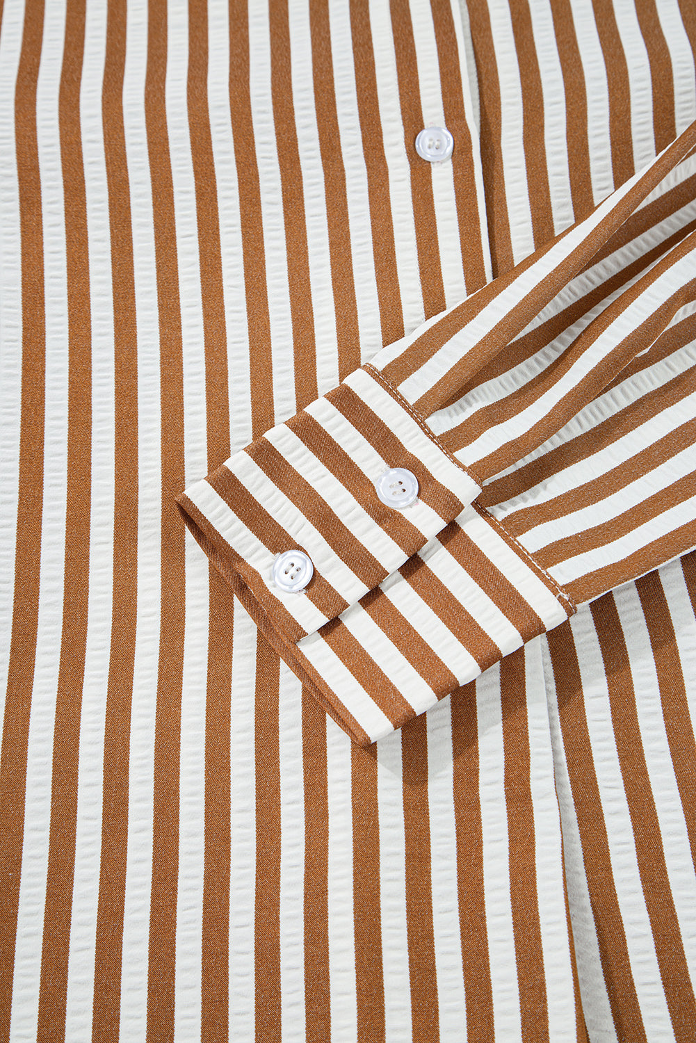 Brown Stripe Ruffled Hem Collared Long Sleeve Shirt Mini Dress Mini Dresses JT's Designer Fashion