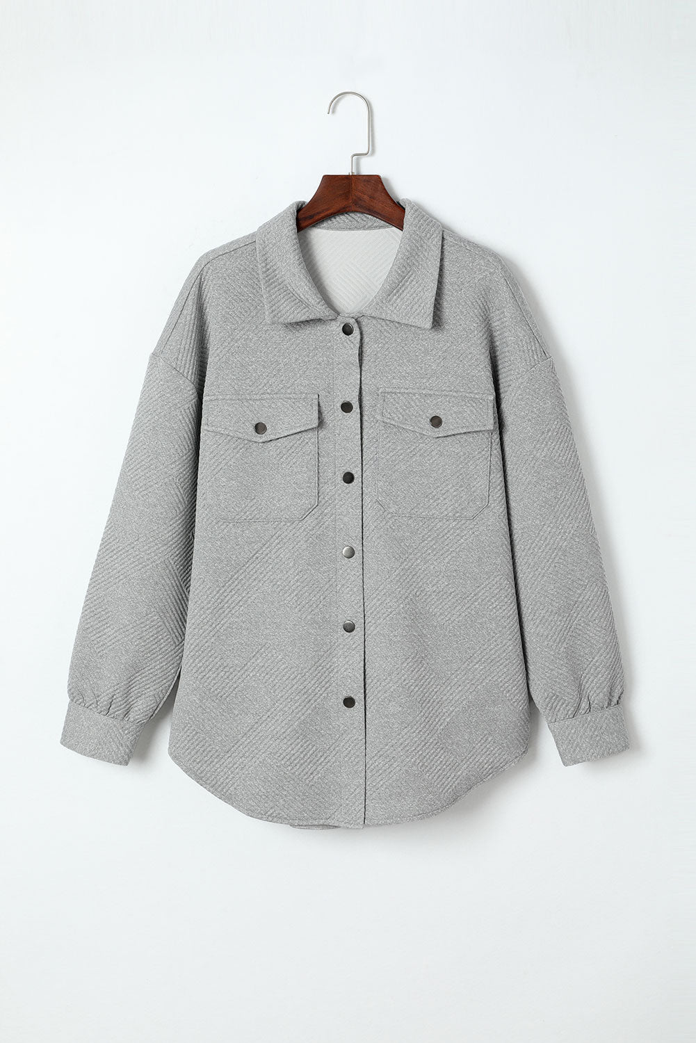 Gray Solid Textured Flap Pocket Buttoned Shacket Jackets JT's Designer Fashion