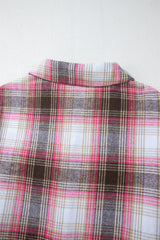 Pink Plaid Flap Pocket Button Up Shacket Plaid Shackets JT's Designer Fashion
