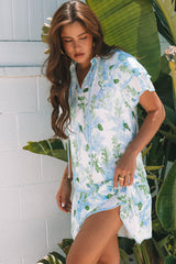 Sky Blue Floral Contrast Edge Layered Short Sleeve Mini Dress Floral Dresses JT's Designer Fashion