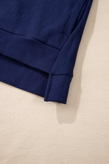 Navy Blue Solid O Neck High Low Hem Pullover Sweatshirt Sweatshirts & Hoodies JT's Designer Fashion