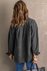 Gray Turn Down Collar Buttoned Shirt Jacket Jackets JT's Designer Fashion