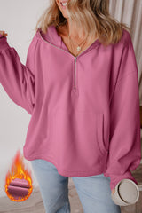 Valerian Fleece Lined Half Zipper Kangaroo Pockets Loose Hoodie Sweatshirts & Hoodies JT's Designer Fashion