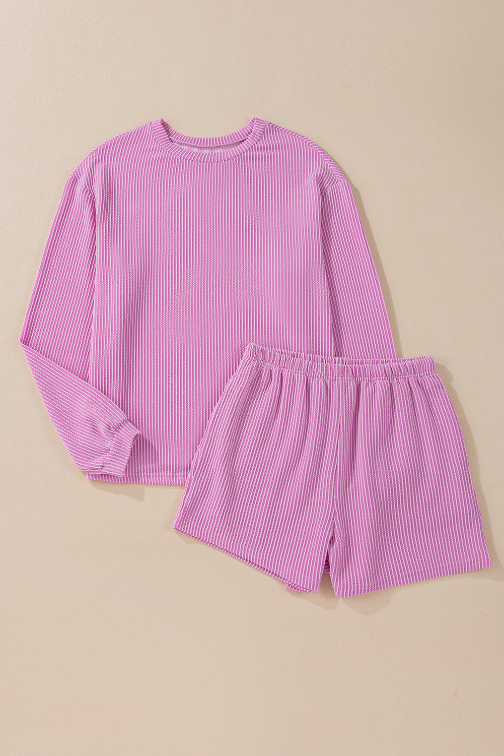Phalaenopsis Corded Knit Long Sleeve Top and High Waist Shorts Set Short Sets JT's Designer Fashion