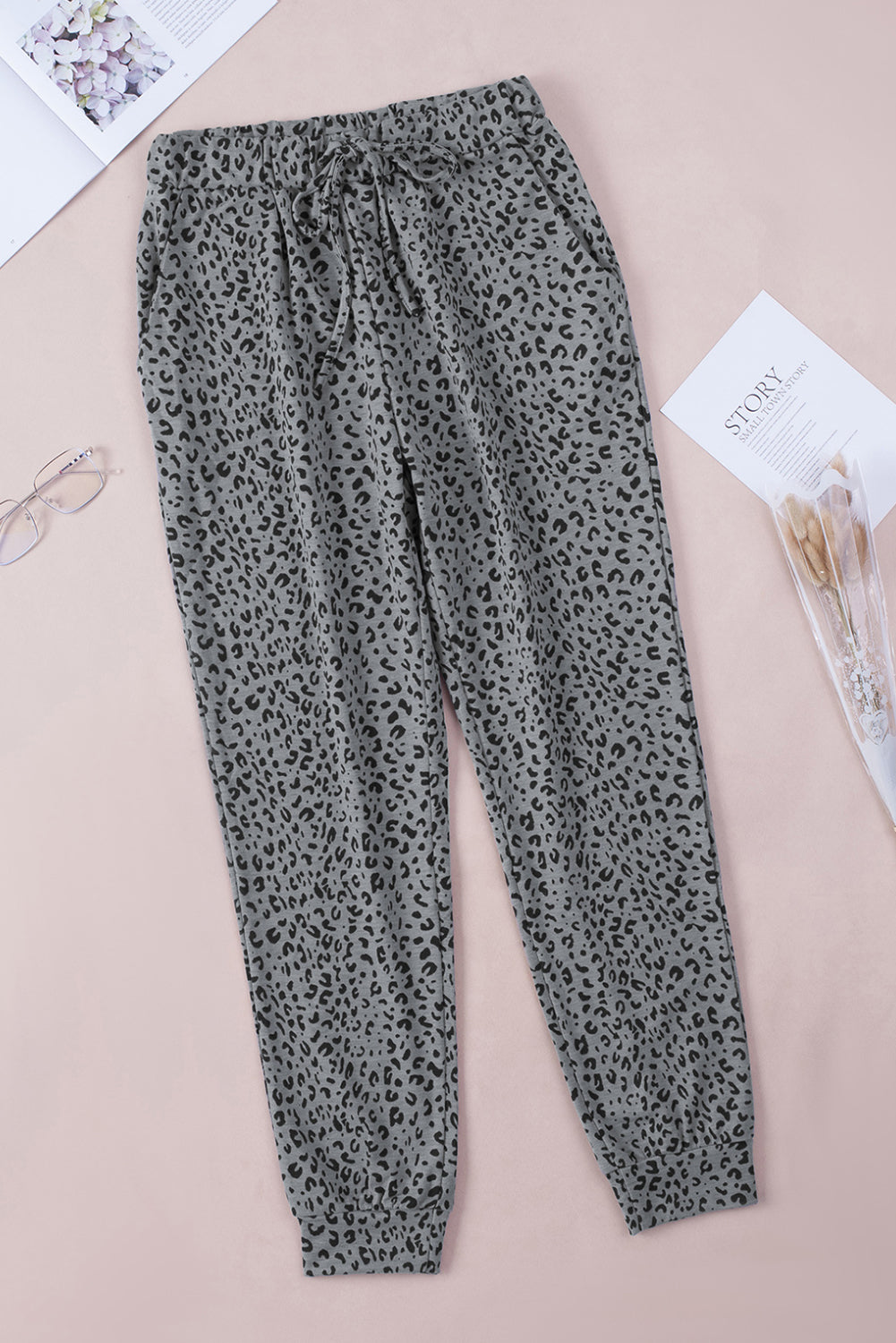 Gray Breezy Leopard Joggers Pants & Culotte JT's Designer Fashion