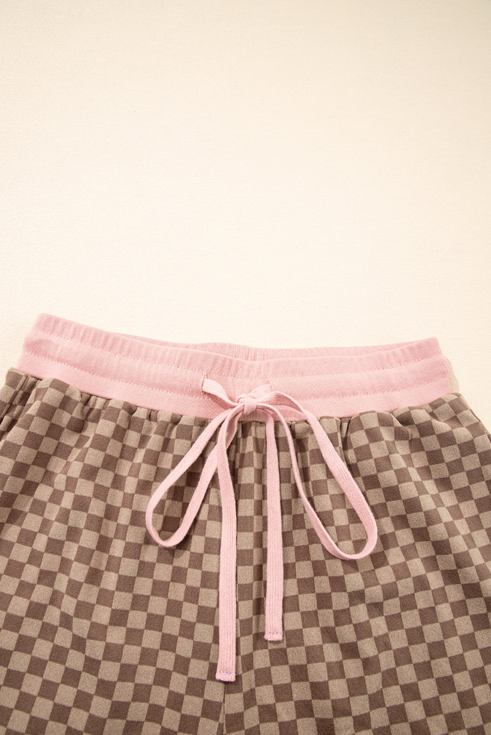 Brown Checkerboard Long Sleeve Pullover and Shorts Set Short Sets JT's Designer Fashion