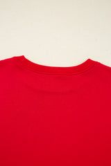 Fiery Red Varsity Striped Sleeve Drop Shoulder Sweatshirt and Short Set Short Sets JT's Designer Fashion