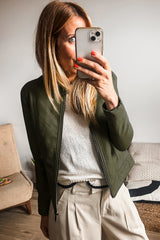 Sage Green Solid Faux Leather Zipper Slim Fit Bomber Jacket Jackets JT's Designer Fashion