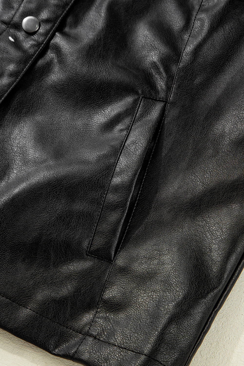 Black Faux Leather Buttoned Front Boxy Jacket Jackets JT's Designer Fashion