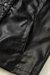 Black Faux Leather Buttoned Front Boxy Jacket Jackets JT's Designer Fashion