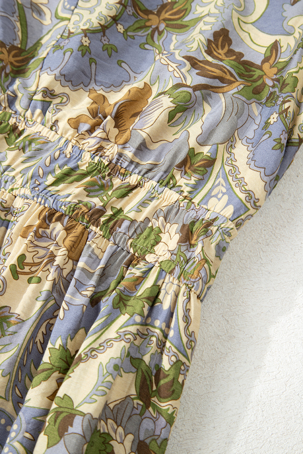 Multicolour Vintage Floral V Neck Short Puff Sleeve Long Dress Dresses JT's Designer Fashion