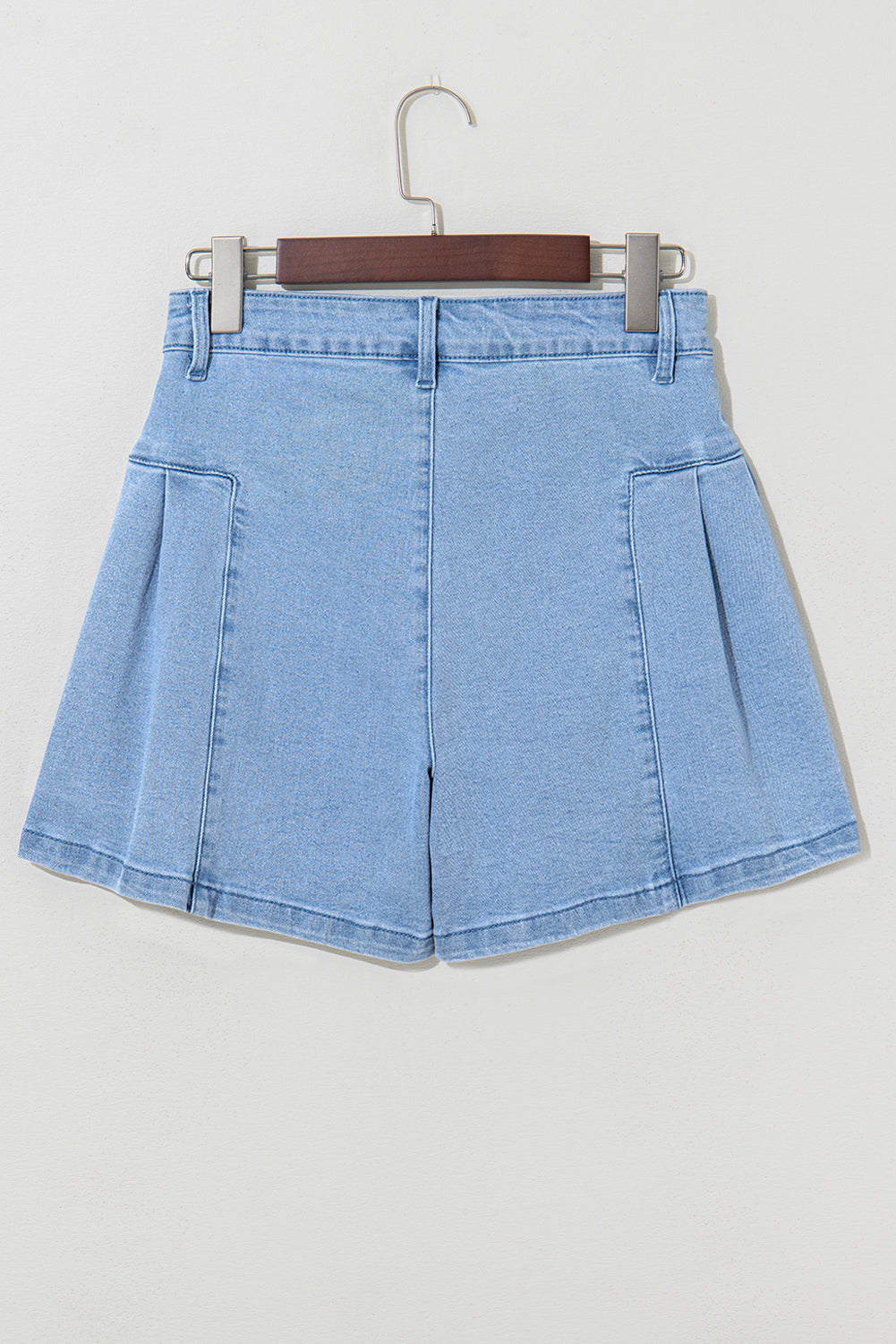 Dusk Blue Pleated Patchwork Wide Leg Lightweight Denim Shorts Denim Shorts JT's Designer Fashion