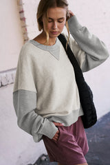 Light Grey Color Block Thumbhole Sleeve Drop Shoulder Sweatshirt Sweatshirts & Hoodies JT's Designer Fashion