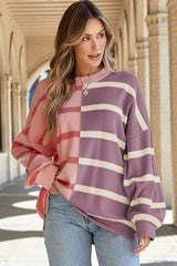 Pink Stripe Colorblock Oversized Sweater Sweaters JT's Designer Fashion
