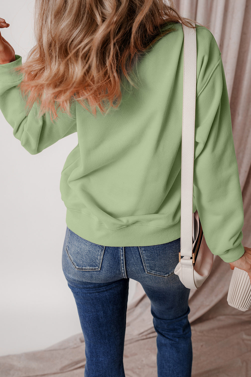 Smoke Green Solid Fleece Lined Drop Shoulder Terry Sweatshirt Sweatshirts & Hoodies JT's Designer Fashion