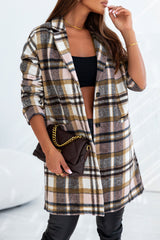 Pink Plaid Button Up Lapel Jacket Plaid Shackets JT's Designer Fashion