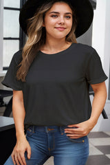 Black Round Neck Rolled Sleeve Plus Size T-shirt Plus Size JT's Designer Fashion
