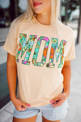 Khaki MOM Floral Letter Print T Shirt Khaki 95%Polyester+5%Elastane Graphic Tees JT's Designer Fashion