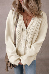 Apricot Pleated Sleeve Hollow Detail Button Sweater Cardigan Cardigans JT's Designer Fashion