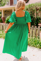 Bright Green Ruched Front Puff Sleeve Plus Size Long Dress Plus Size Maxi Dresses JT's Designer Fashion