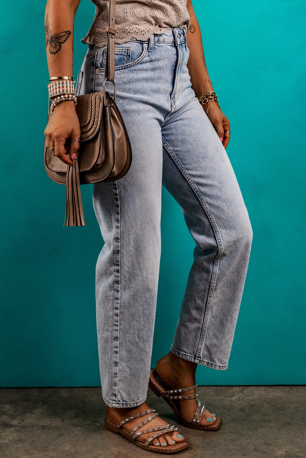 Beau Blue Acid Wash Straight Jeans Jeans JT's Designer Fashion