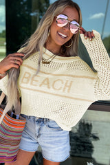 White BEACH Hollow Out Knitted Lightweight Dolman Sweater Sweaters JT's Designer Fashion