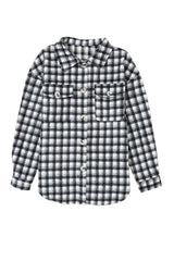 Black Plaid Print Chest Pockets Buttoned Tunic Shacket Plaid Shackets JT's Designer Fashion