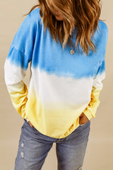 Blue Color Block Tie Dye Pullover Sweatshirt Sweatshirts & Hoodies JT's Designer Fashion