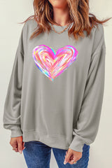 Gray Valentines Brushwork Heart Graphic Drop Shoulder Sweatshirt Graphic Sweatshirts JT's Designer Fashion