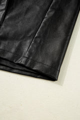Black Faux Leather Buttoned Front Boxy Jacket Jackets JT's Designer Fashion