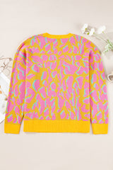 Vitality Orange Abstract Print Ribbed Trim Baggy Sweater Sweaters JT's Designer Fashion