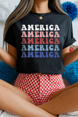 Black Colorful AMERICA Print Crewneck Patriotic T Shirt Graphic Tees JT's Designer Fashion