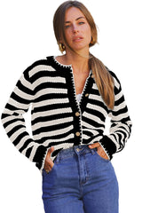 White Stripe Chic Golden Button Cardigan Sweater Cardigans JT's Designer Fashion