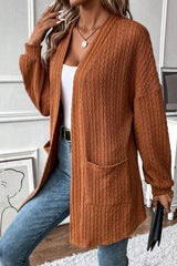 Chestnut Textured Knit Side Pockets Open Front Cardigan Cardigans JT's Designer Fashion