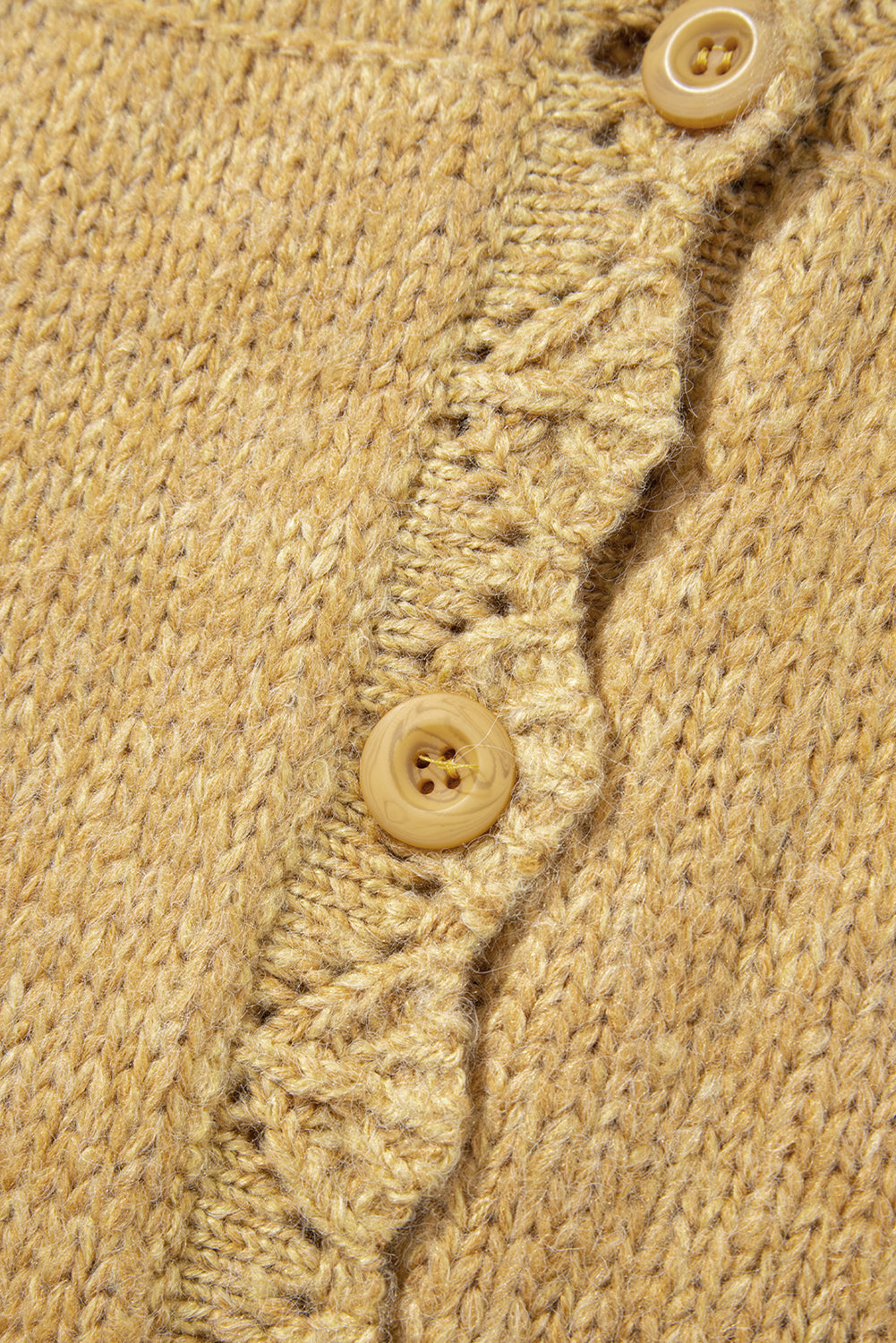 Light French Beige Lantern Sleeve Scallop V Neck Buttoned Front Cardigan Cardigans JT's Designer Fashion