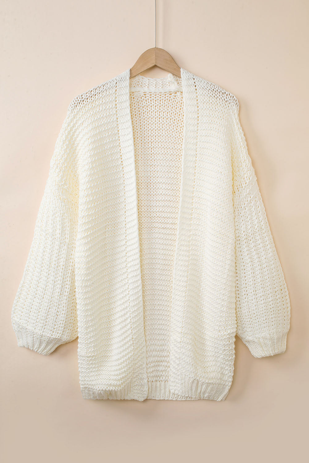 White Chunky Oversize Knit Drop Shoulder Puff Sleeve Cardigan Cardigans JT's Designer Fashion