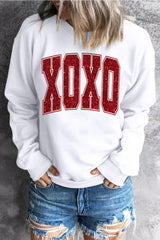 White Glitter XOXO Graphic Crewneck Valentines Pullover Sweatshirt Graphic Sweatshirts JT's Designer Fashion
