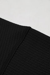 Black Solid Color Corded Drop Shoulder Long Sleeve Top Long Sleeve Tops JT's Designer Fashion